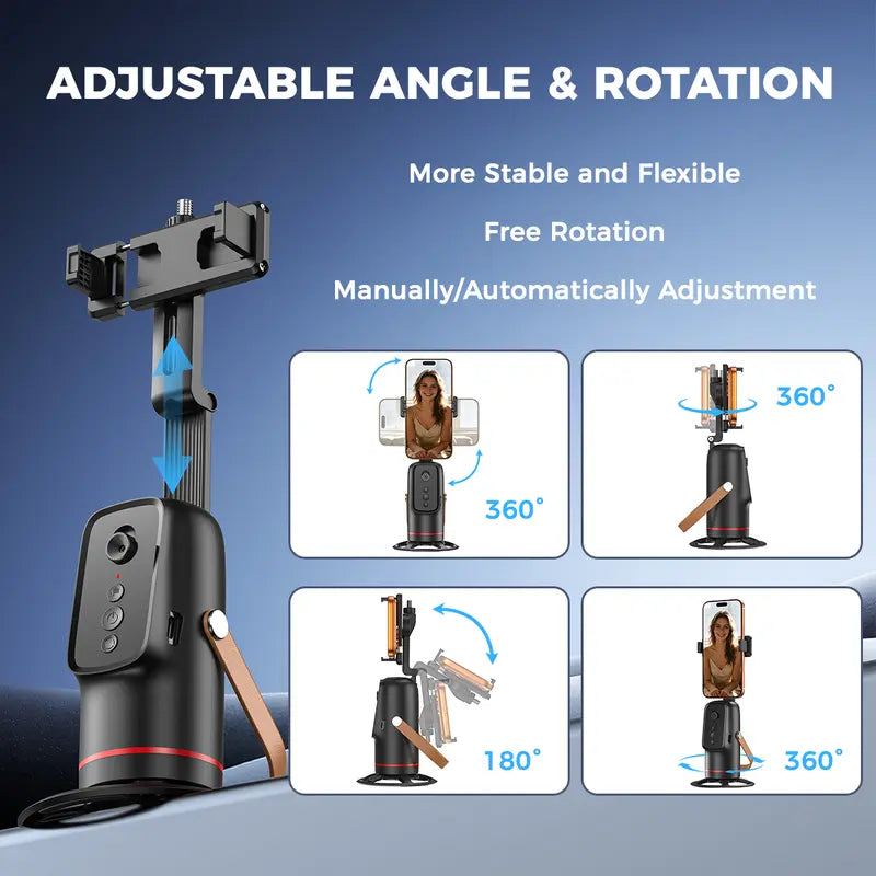 📱 Auto Face-Tracking Tripod for Smartphones – 360° Rotation & Gesture Control